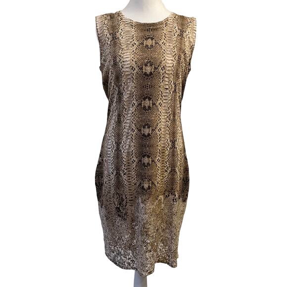 Magaschoni Dresses & Skirts - Magaschoni Snakeskin Print Knit Sweater Dress Small Silk Cashmere Sheath Beige